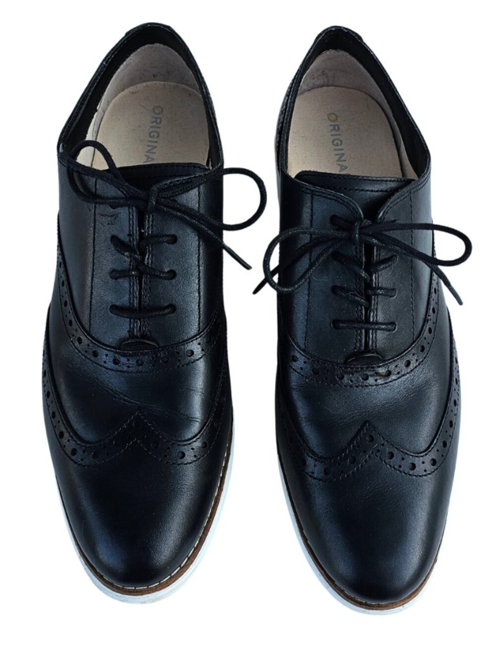 Cole Haan Women's ØriginalGrand Wingtip Oxfords - Black Leather Lace-Up - Size 1